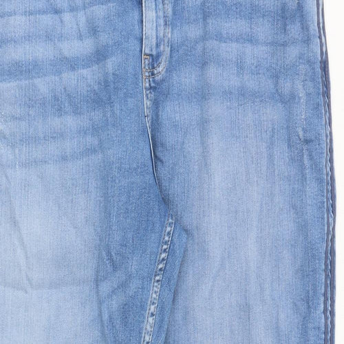 Marks and Spencer Womens Blue Cotton Straight Jeans Size 22 Regular Zip - Side Stripe Detail