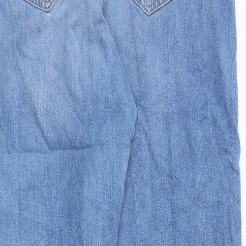 Marks and Spencer Womens Blue Cotton Straight Jeans Size 22 Regular Zip - Side Stripe Detail
