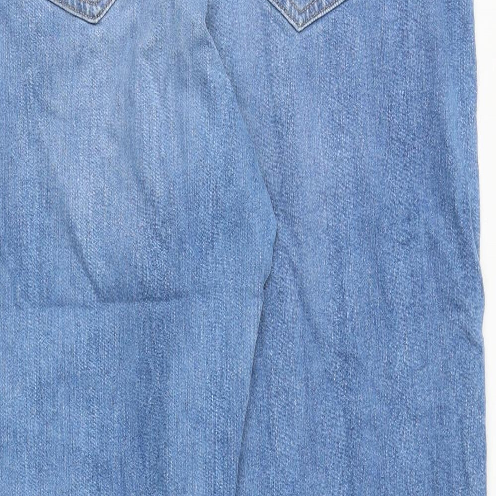 Marks and Spencer Womens Blue Cotton Straight Jeans Size 22 Regular Zip - Side Stripe Detail