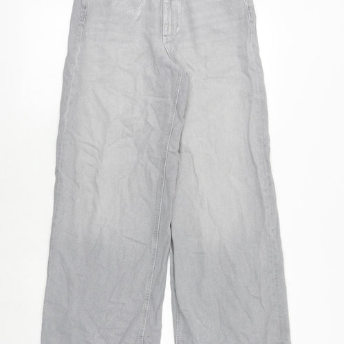Marks and Spencer Womens Grey Cotton Wide-Leg Jeans Size 8 Regular Zip - Metallic