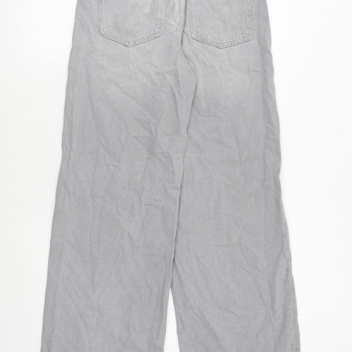 Marks and Spencer Womens Grey Cotton Wide-Leg Jeans Size 8 Regular Zip - Metallic