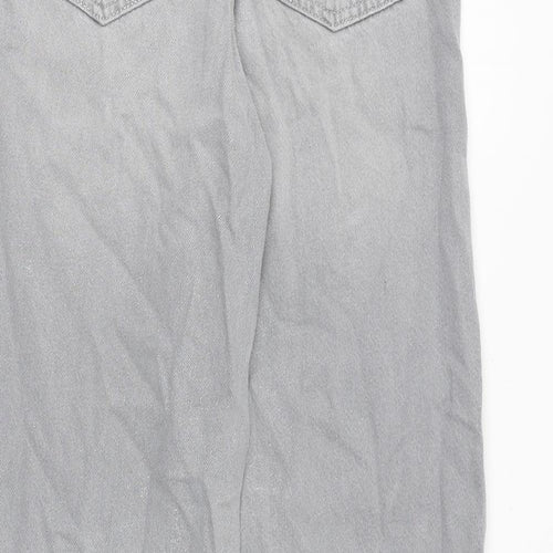 Marks and Spencer Womens Grey Cotton Wide-Leg Jeans Size 8 Regular Zip - Metallic