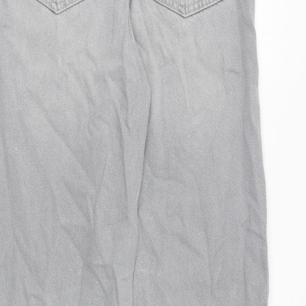 Marks and Spencer Womens Grey Cotton Wide-Leg Jeans Size 8 Regular Zip - Metallic
