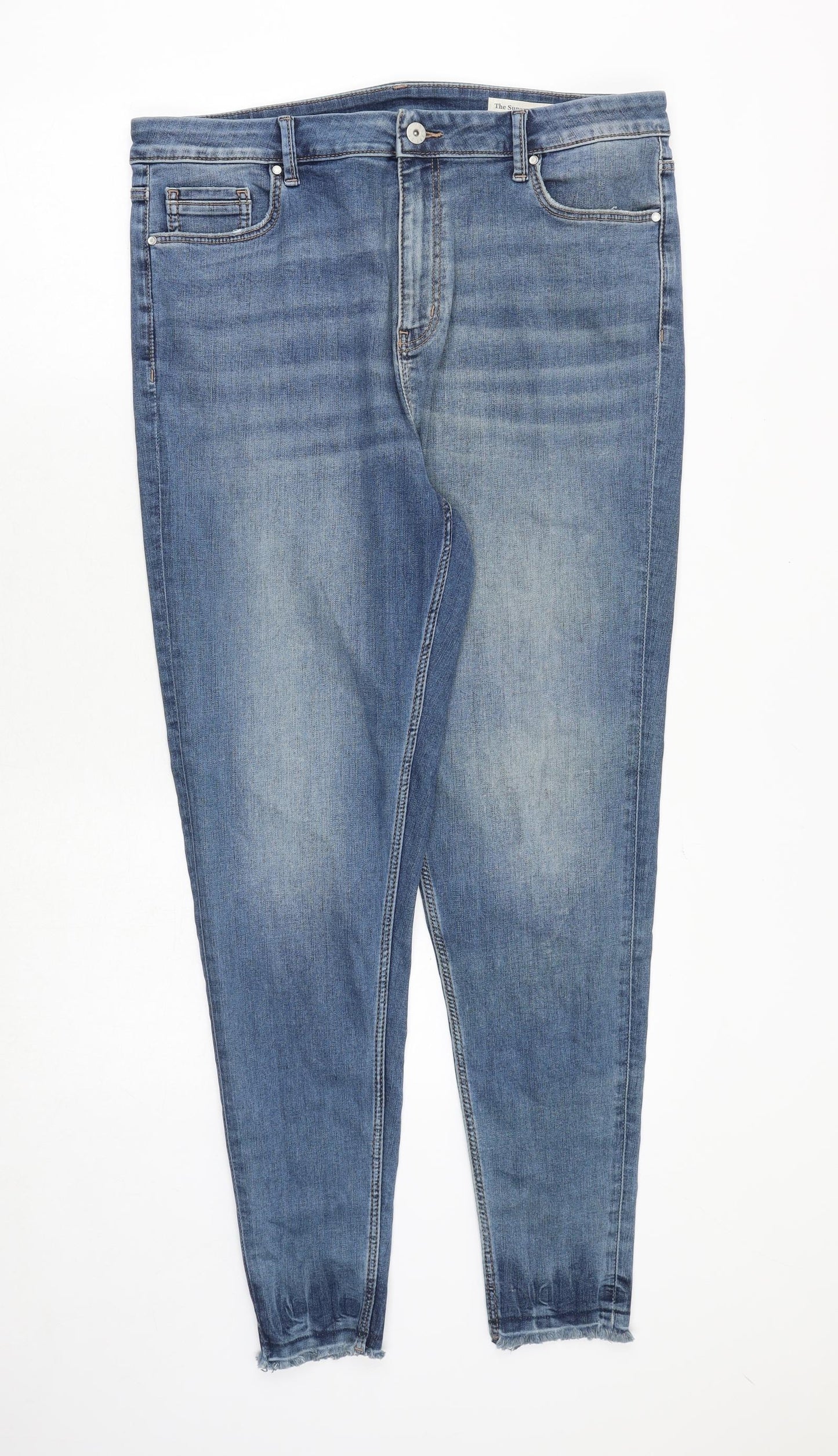 Marks and Spencer Womens Blue Cotton Skinny Jeans Size 18 Regular Zip