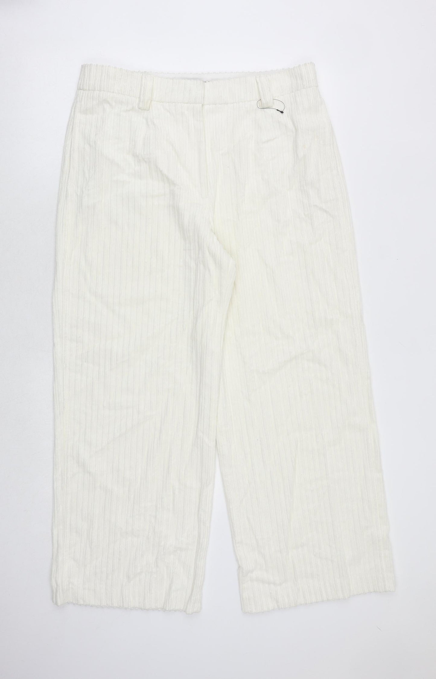 Marks and Spencer Womens Ivory Cotton Trousers Size 16 Regular Zip