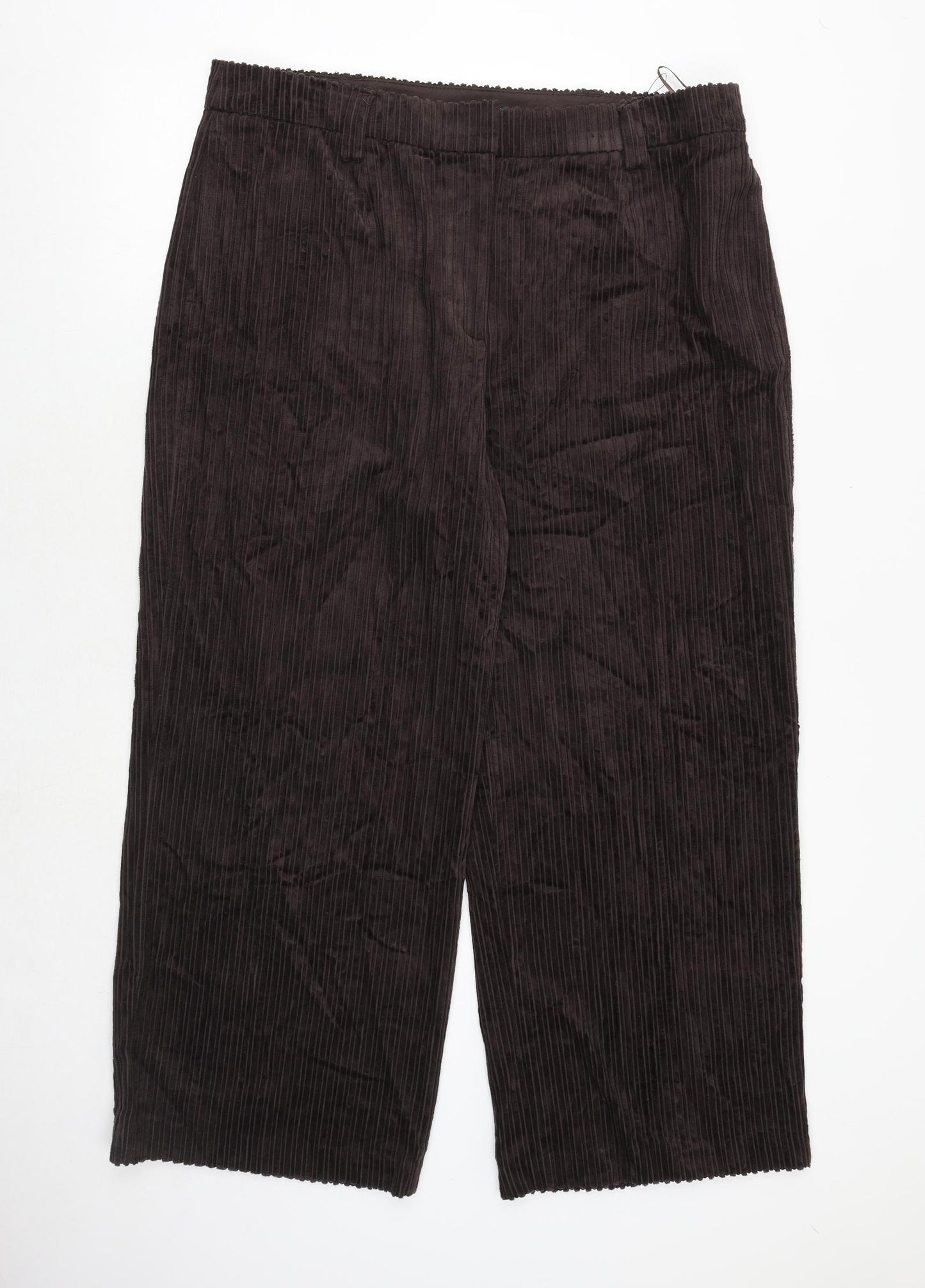 Marks and Spencer Womens Brown Cotton Cropped Trousers Size 20 Regular Zip