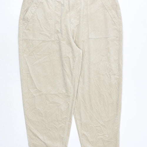 Marks and Spencer Womens Beige Cotton Trousers Size 18 Regular Zip