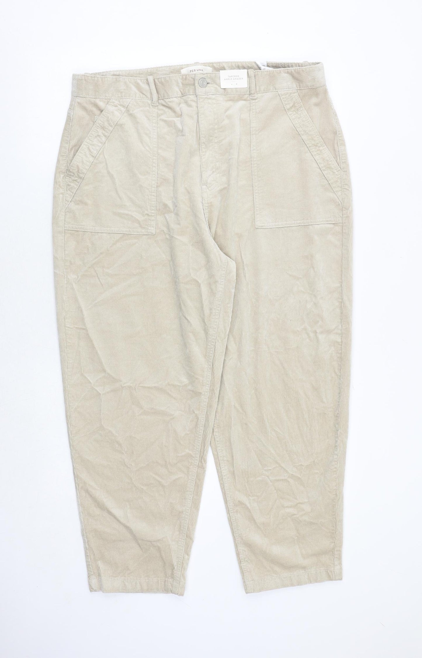 Marks and Spencer Womens Beige Cotton Trousers Size 18 Regular Zip