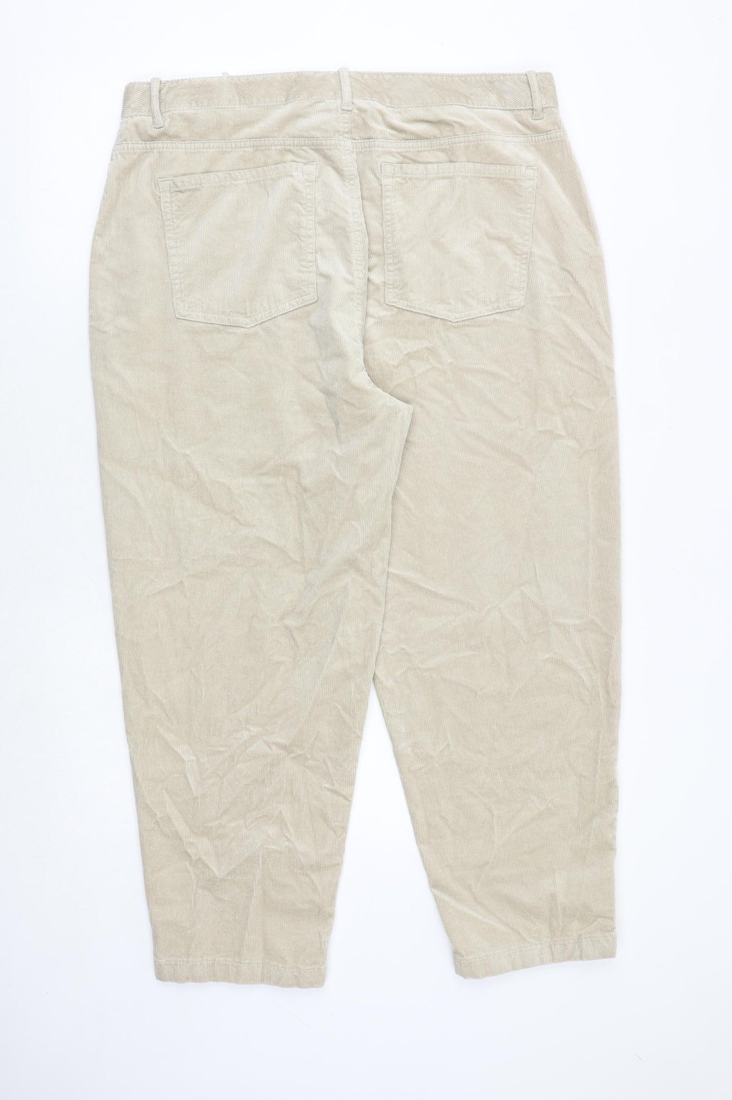 Marks and Spencer Womens Beige Cotton Trousers Size 18 Regular Zip