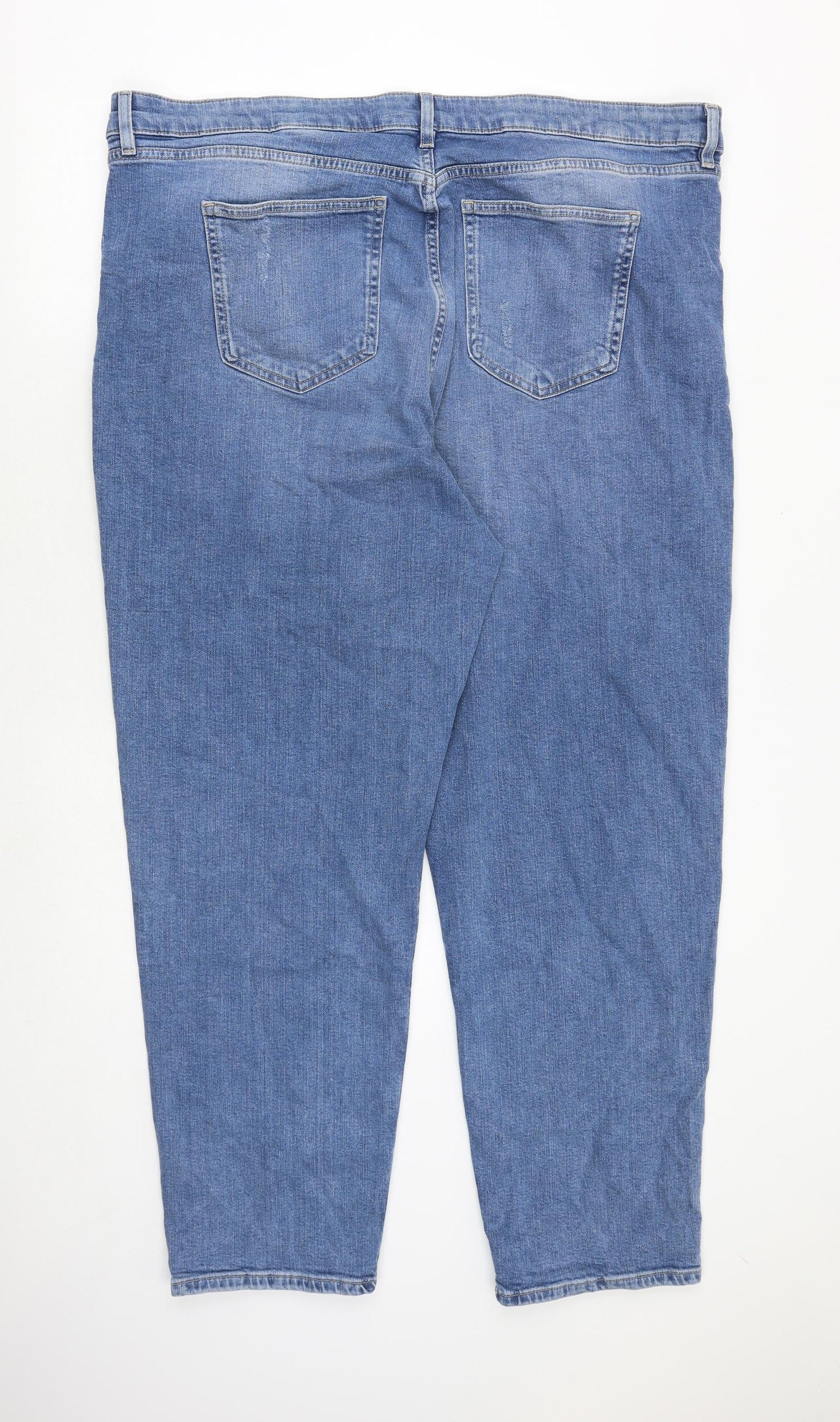 Marks and Spencer Womens Blue Cotton Boyfriend Jeans Size 24 Regular Zip - Paisley Print