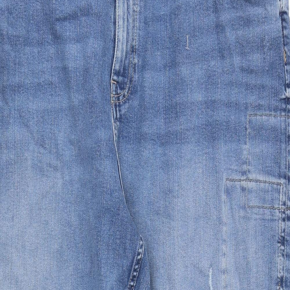 Marks and Spencer Womens Blue Cotton Boyfriend Jeans Size 24 Regular Zip - Paisley Print