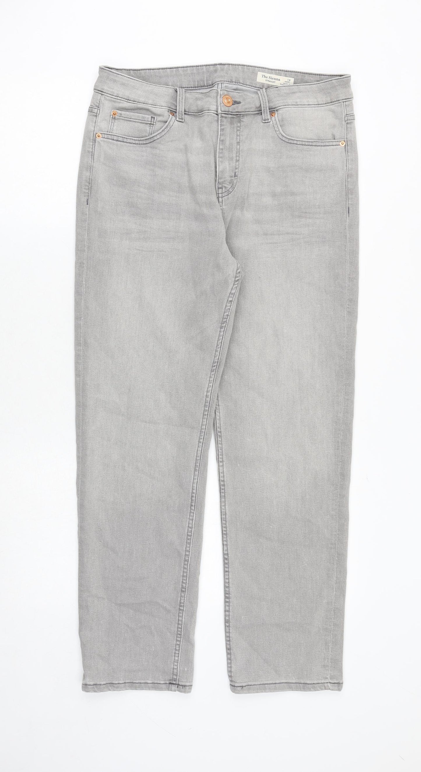 Marks and Spencer Womens Grey Polyester Straight Jeans Size 14 Regular Zip