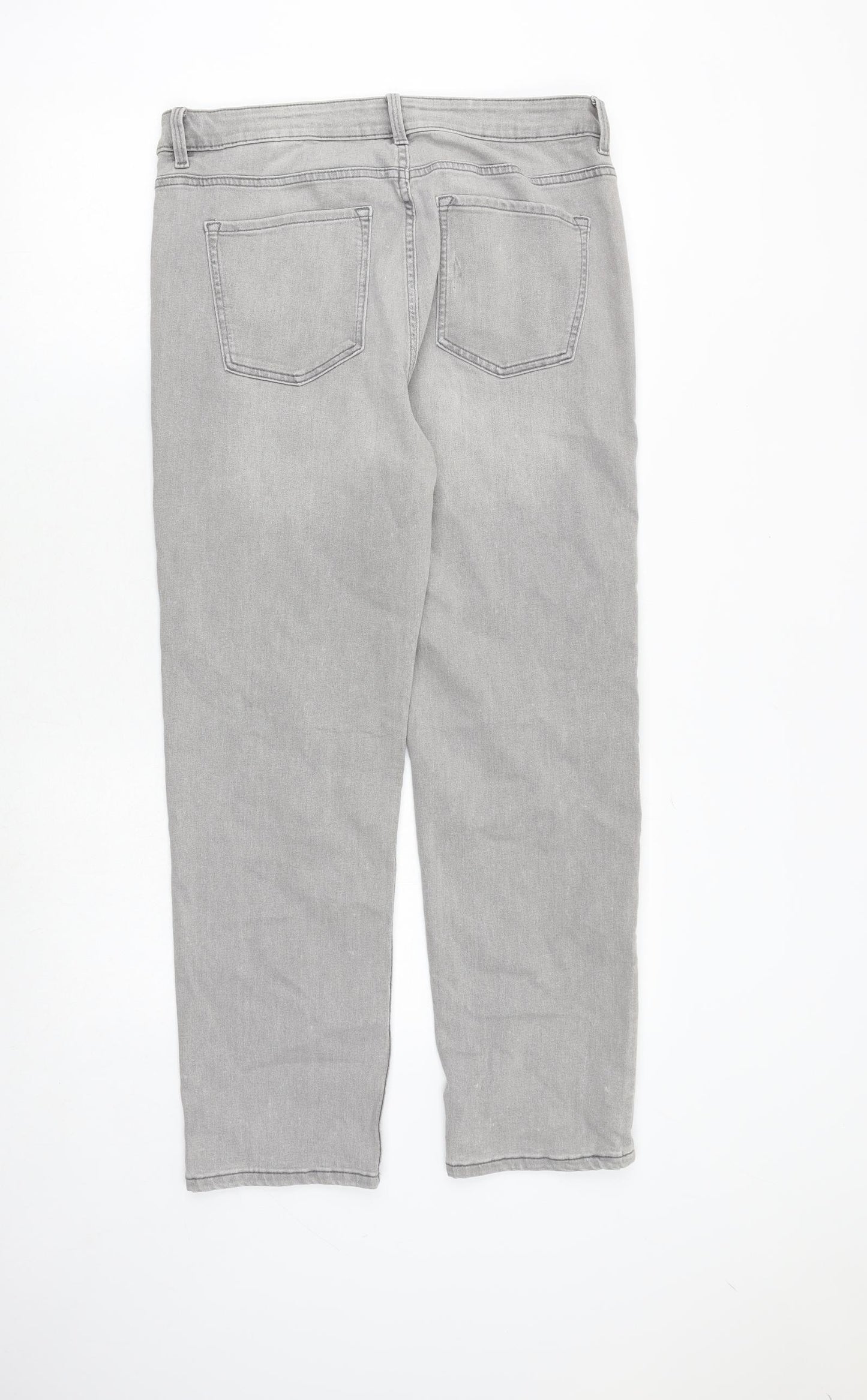 Marks and Spencer Womens Grey Polyester Straight Jeans Size 14 Regular Zip