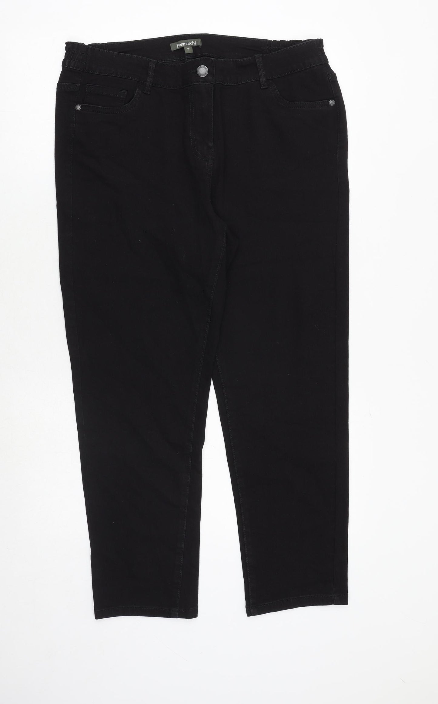 Bonmarché Womens Black Cotton Straight Jeans Size 16 Regular Zip