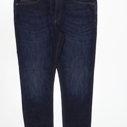 Marks and Spencer Mens Blue Cotton Straight Jeans Size 38 in L29 in Regular Zip