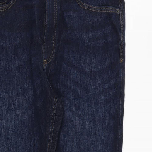 Marks and Spencer Mens Blue Cotton Straight Jeans Size 38 in L29 in Regular Zip