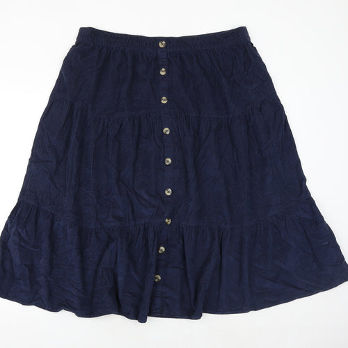 Marks and Spencer Womens Blue Cotton Swing Skirt Size 18 Button
