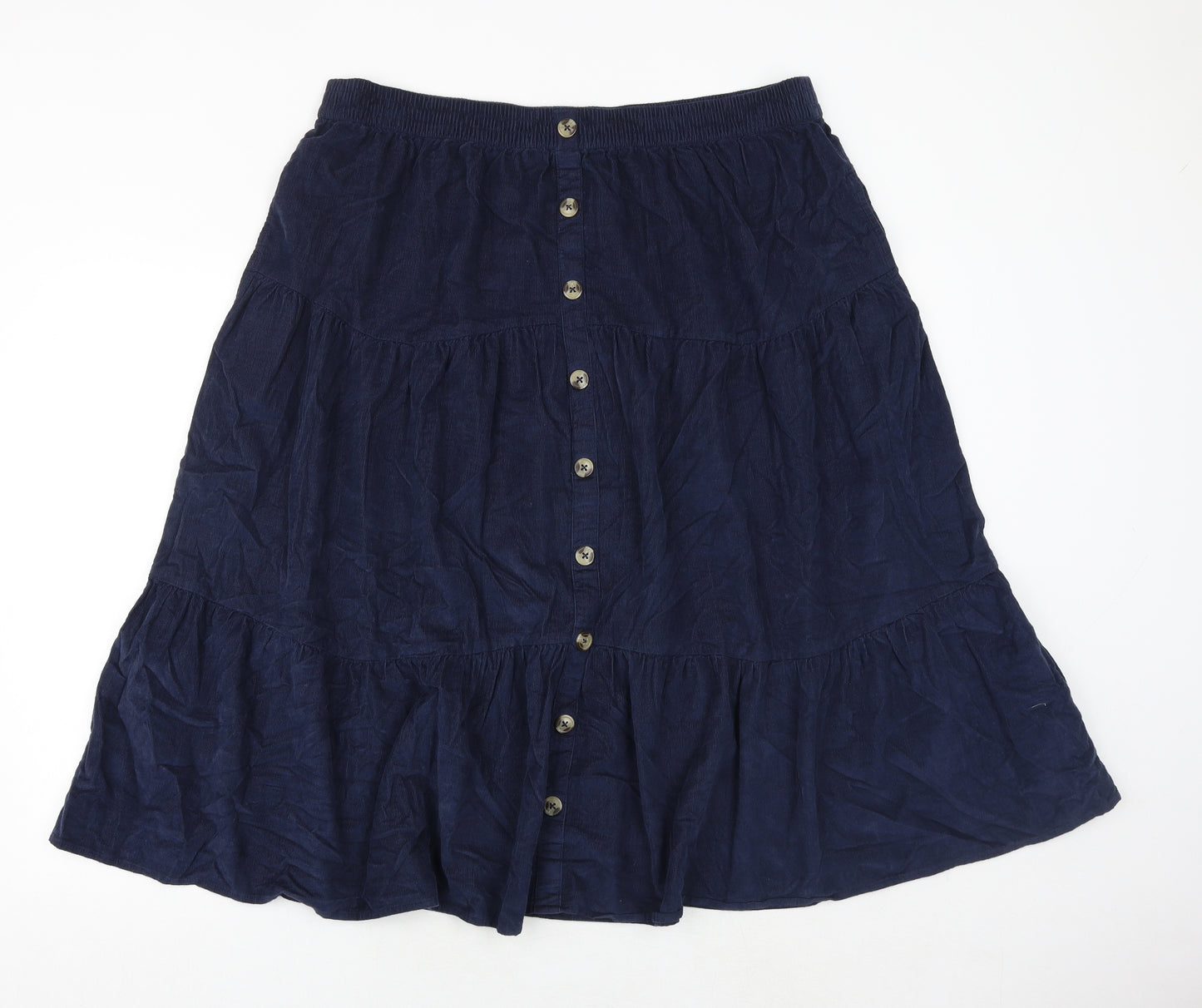 Marks and Spencer Womens Blue Cotton Swing Skirt Size 18 Button