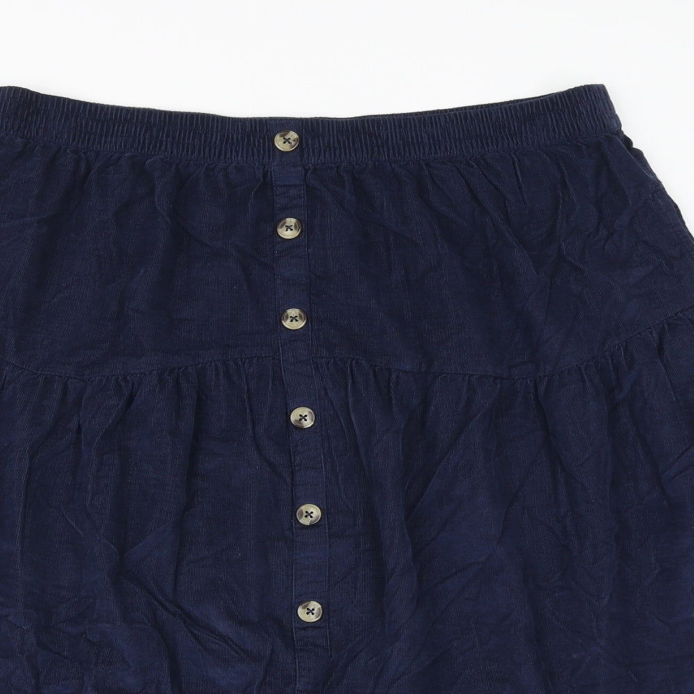Marks and Spencer Womens Blue Cotton Swing Skirt Size 18 Button