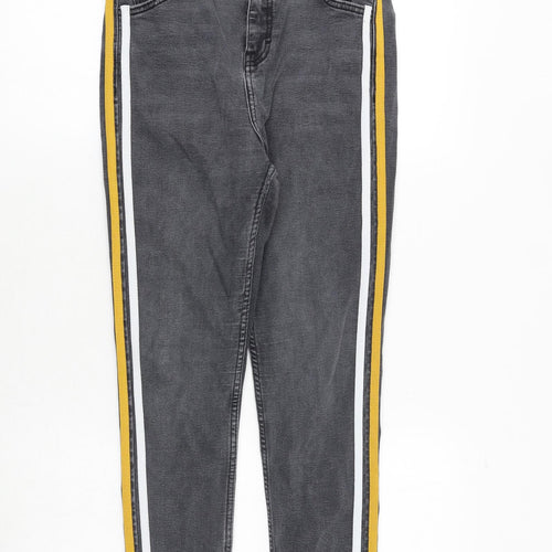 Topshop Womens Grey Cotton Skinny Jeans Size 30 in Regular Zip - Side Stripe Detail