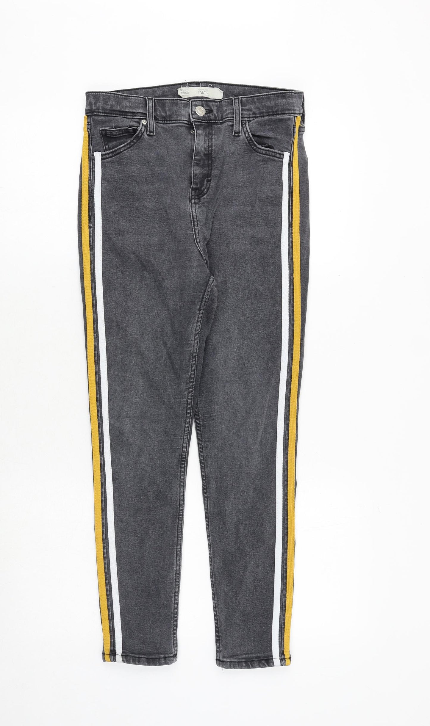Topshop Womens Grey Cotton Skinny Jeans Size 30 in Regular Zip - Side Stripe Detail