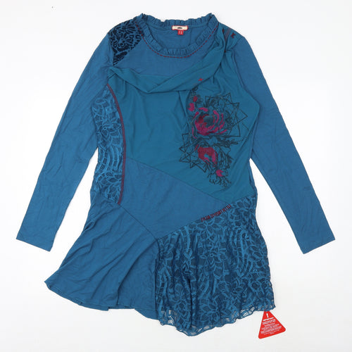 Joe Browns Womens Blue Geometric Polyester A-Line Size 12 Round Neck Pullover - Lace Detail