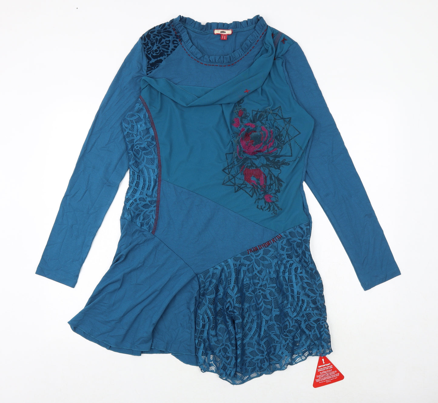 Joe Browns Womens Blue Geometric Polyester A-Line Size 12 Round Neck Pullover - Lace Detail