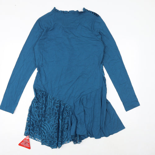 Joe Browns Womens Blue Geometric Polyester A-Line Size 12 Round Neck Pullover - Lace Detail