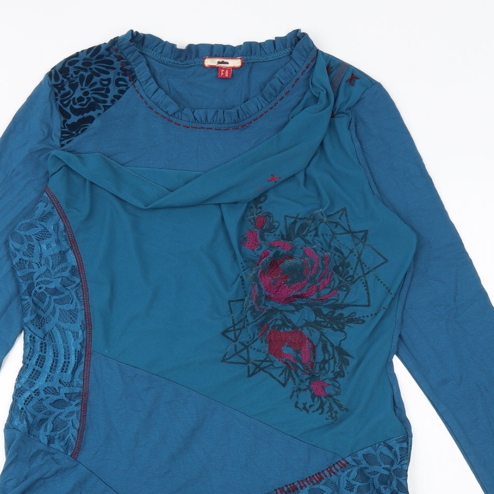 Joe Browns Womens Blue Geometric Polyester A-Line Size 12 Round Neck Pullover - Lace Detail