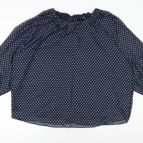 Marks and Spencer Womens Blue Polka Dot Polyester Basic Blouse Size 14 Round Neck