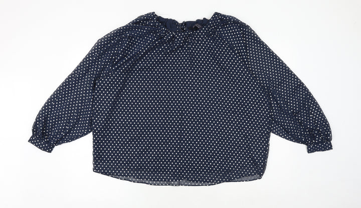 Marks and Spencer Womens Blue Polka Dot Polyester Basic Blouse Size 14 Round Neck