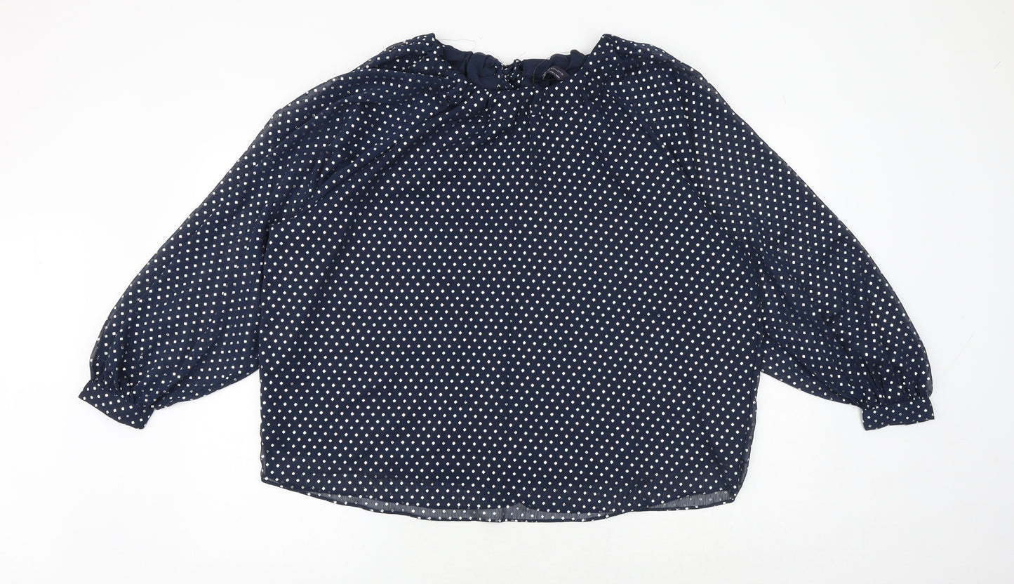 Marks and Spencer Womens Blue Polka Dot Polyester Basic Blouse Size 14 Round Neck