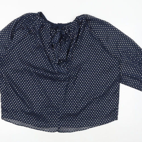 Marks and Spencer Womens Blue Polka Dot Polyester Basic Blouse Size 14 Round Neck