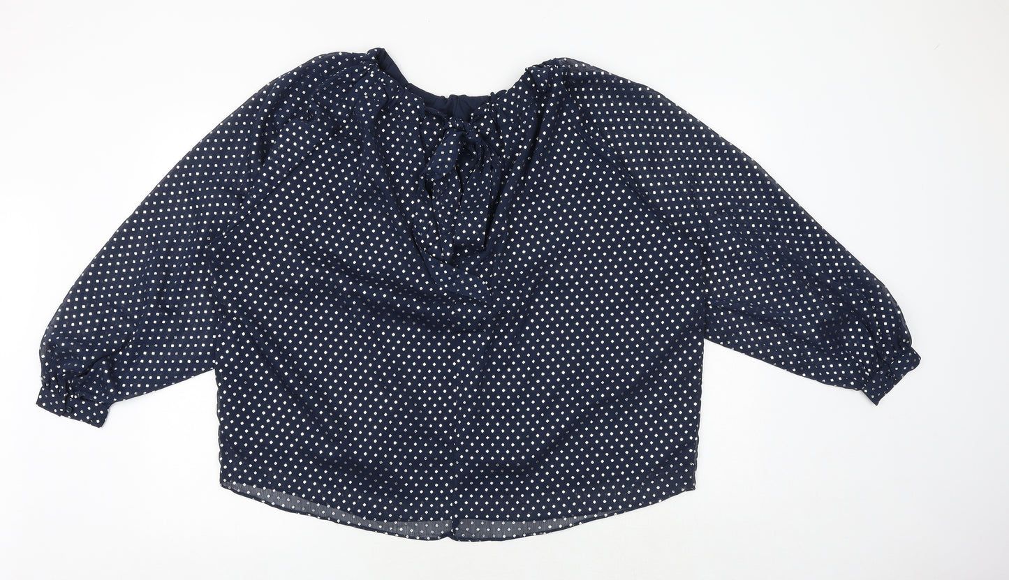 Marks and Spencer Womens Blue Polka Dot Polyester Basic Blouse Size 14 Round Neck