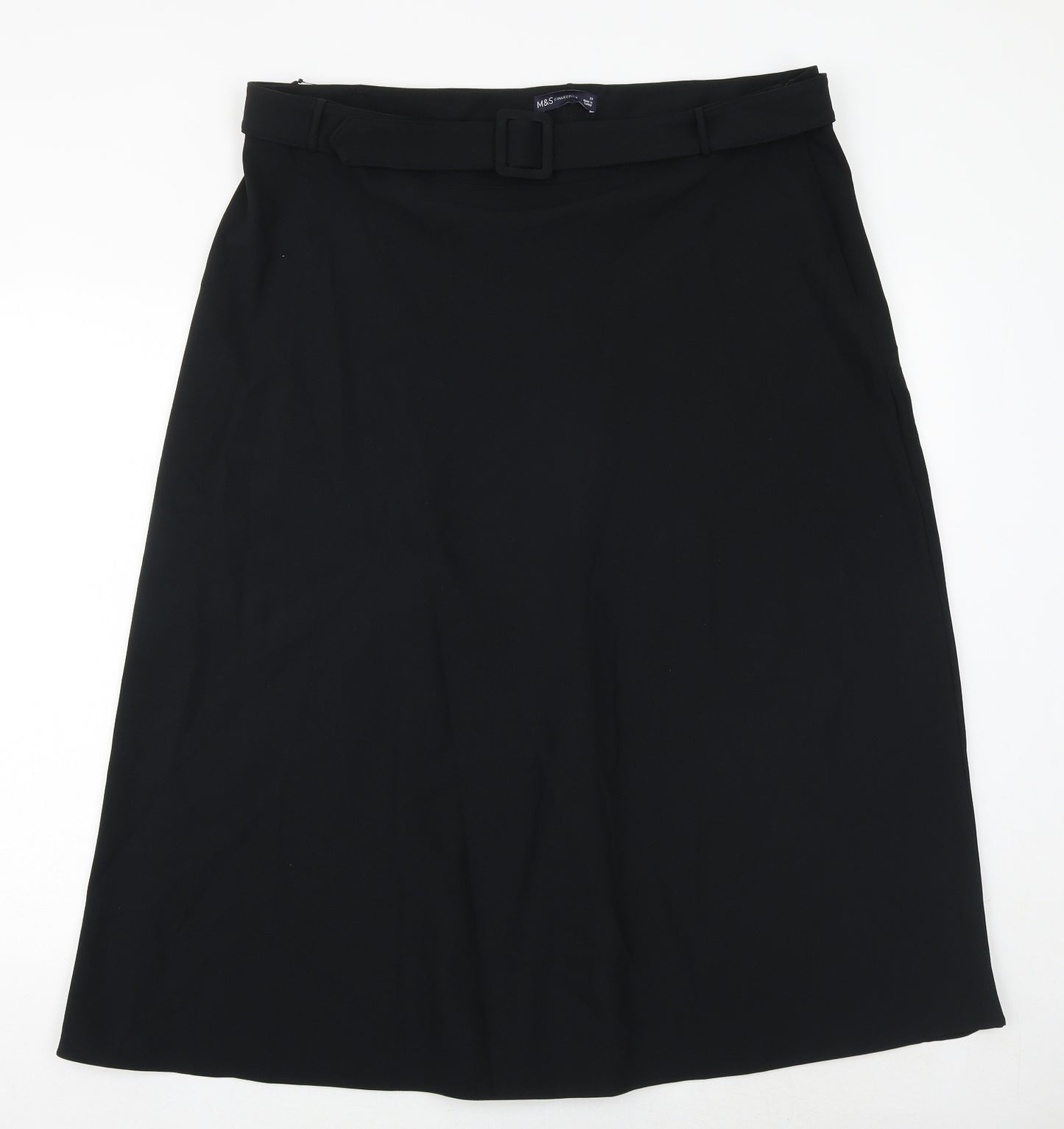 Marks and Spencer Womens Black Polyester Swing Skirt Size 20 Buckle - Belt Included