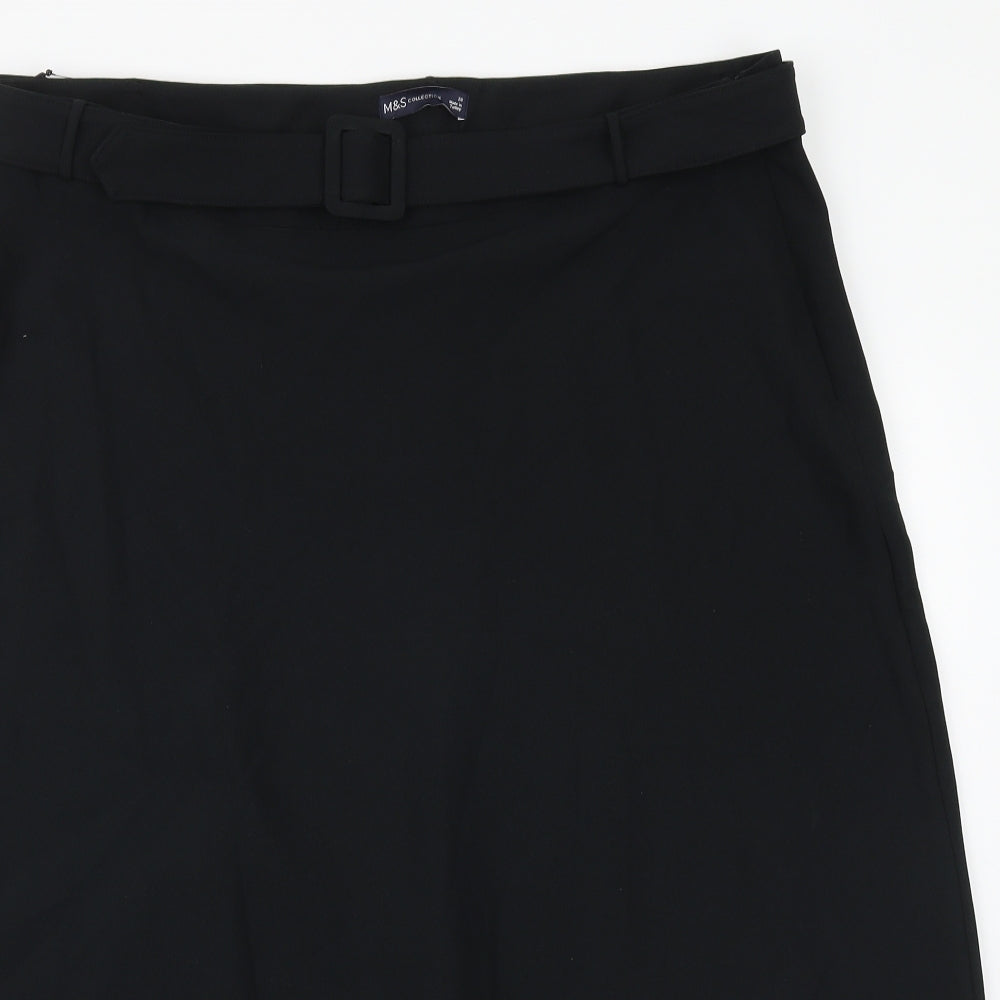 Marks and Spencer Womens Black Polyester Swing Skirt Size 20 Buckle - Belt Included