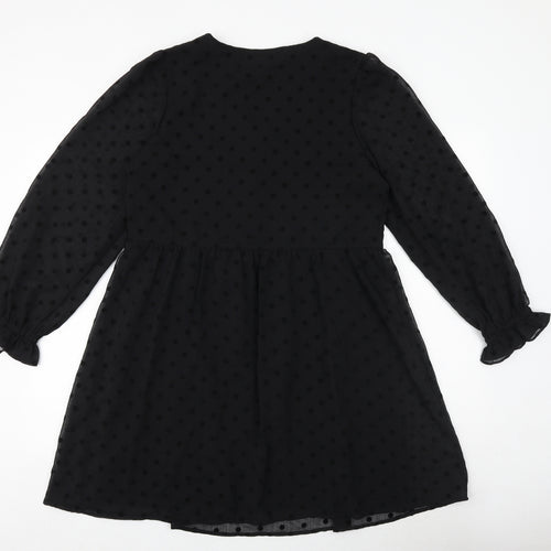Marks and Spencer Womens Black Polka Dot Polyester Trapeze & Swing Size 12 V-Neck Button