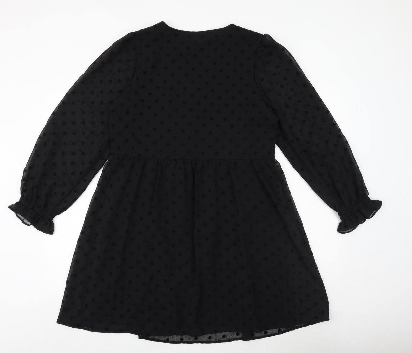 Marks and Spencer Womens Black Polka Dot Polyester Trapeze & Swing Size 12 V-Neck Button