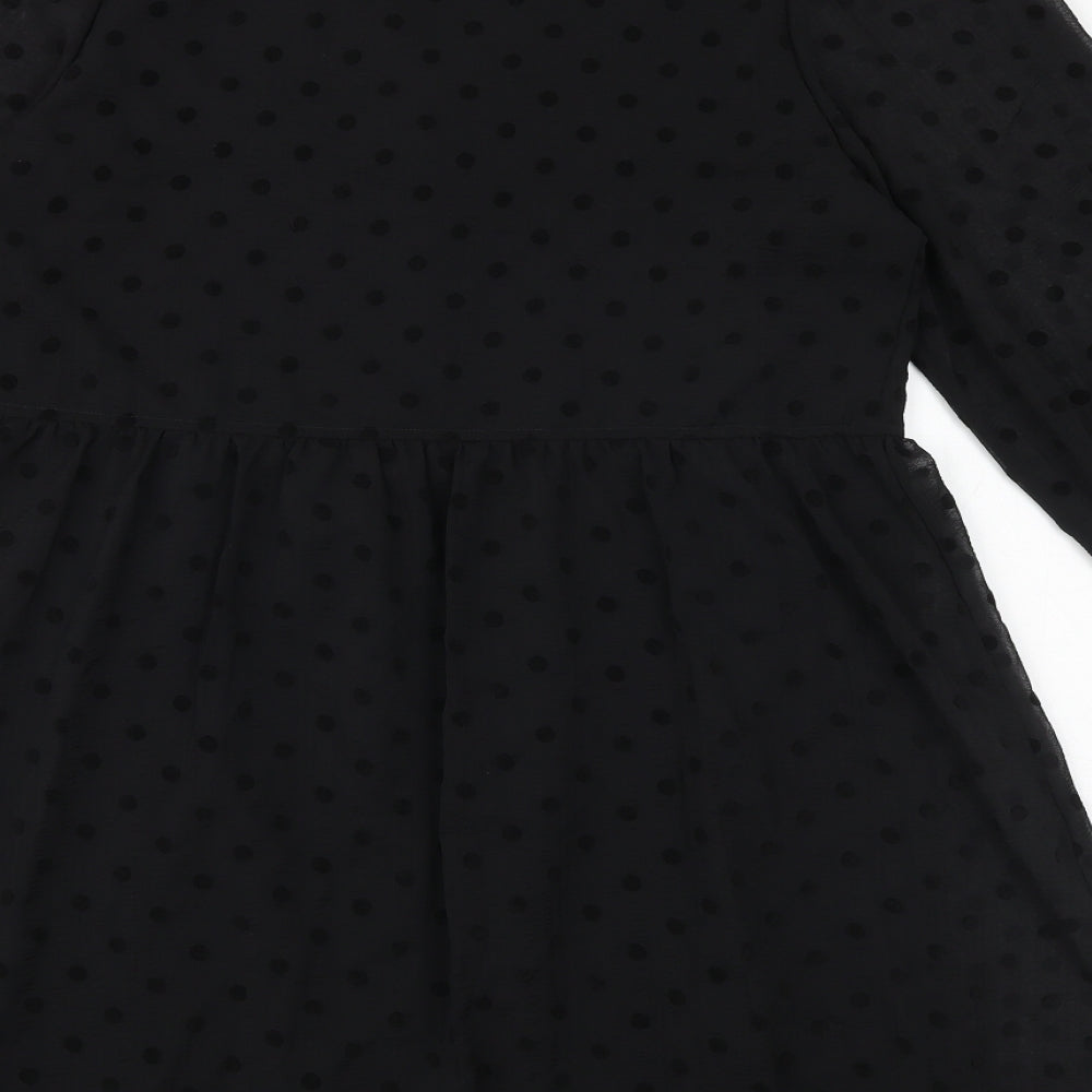 Marks and Spencer Womens Black Polka Dot Polyester Trapeze & Swing Size 12 V-Neck Button
