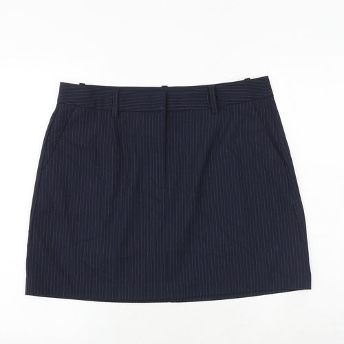 Marks and Spencer Womens Blue Striped Polyester A-Line Skirt Size 16 Zip