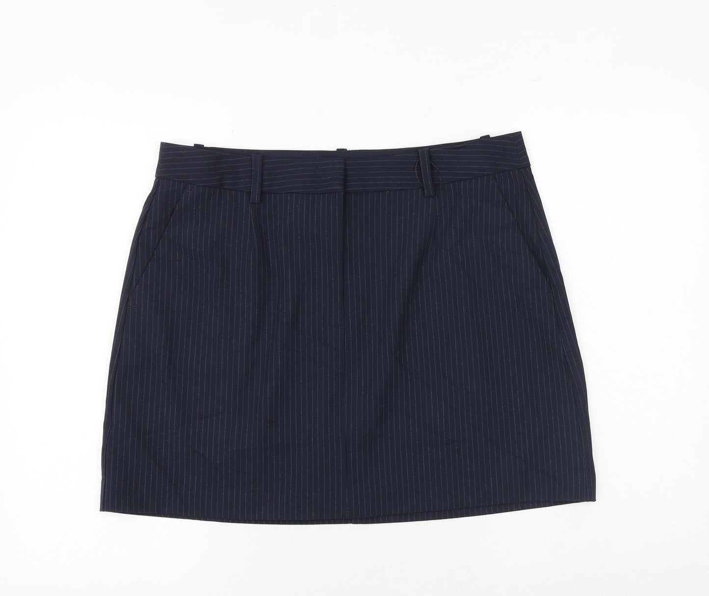 Marks and Spencer Womens Blue Striped Polyester A-Line Skirt Size 16 Zip