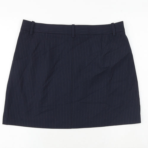 Marks and Spencer Womens Blue Striped Polyester A-Line Skirt Size 16 Zip