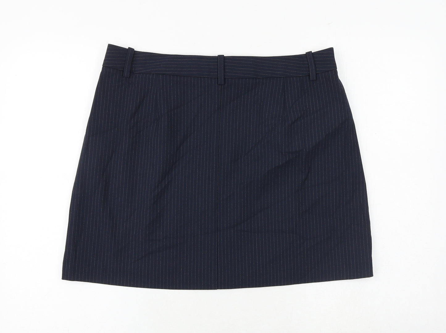 Marks and Spencer Womens Blue Striped Polyester A-Line Skirt Size 16 Zip
