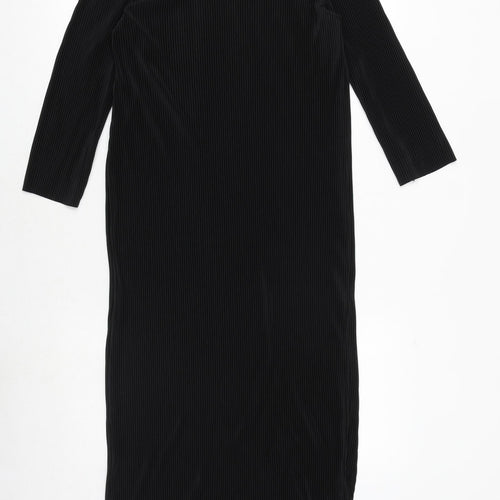 Marks and Spencer Womens Black Polyester Sheath Size 10 Boat Neck Pullover - Ribbed