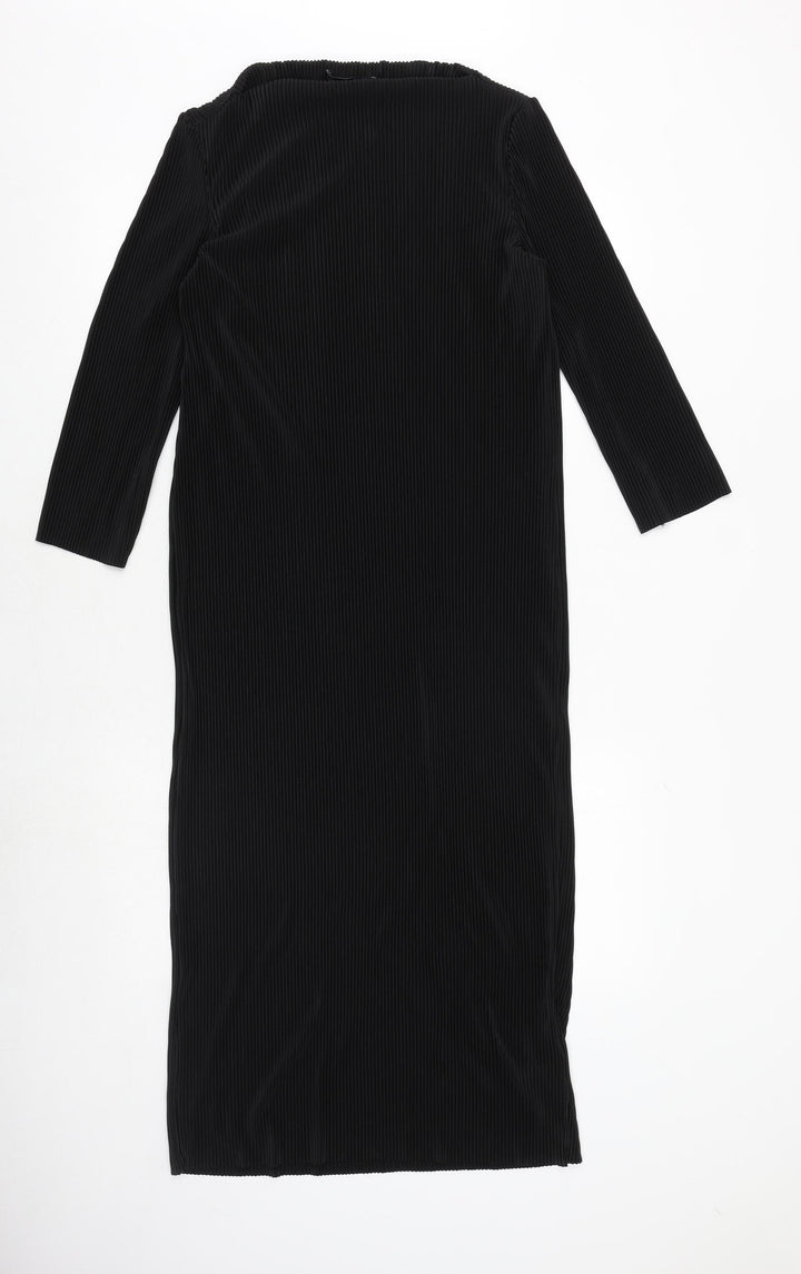 Marks and Spencer Womens Black Polyester Sheath Size 10 Boat Neck Pullover - Ribbed