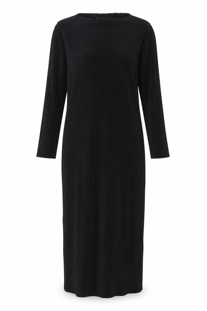 Front view of Marks & Spencer women’s black polyester sheath, size UK 10, boat neck pullover - ribbed