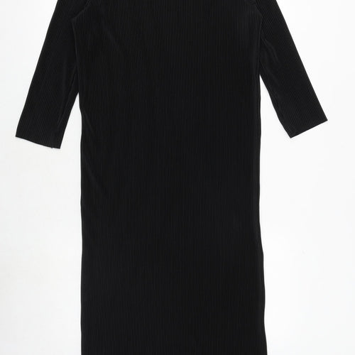Marks and Spencer Womens Black Polyester Sheath Size 10 Boat Neck Pullover - Ribbed