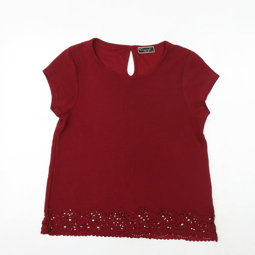 Original Womens Red Polyester Basic T-Shirt Size 14 Round Neck