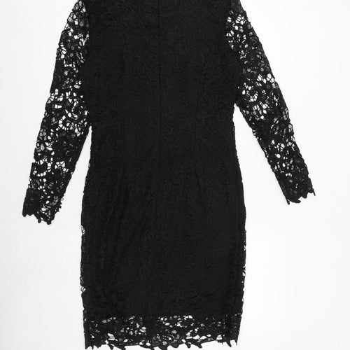 Studio Womens Black Polyester Bodycon Size 12 Round Neck Zip - Crocheted Lace Overlay