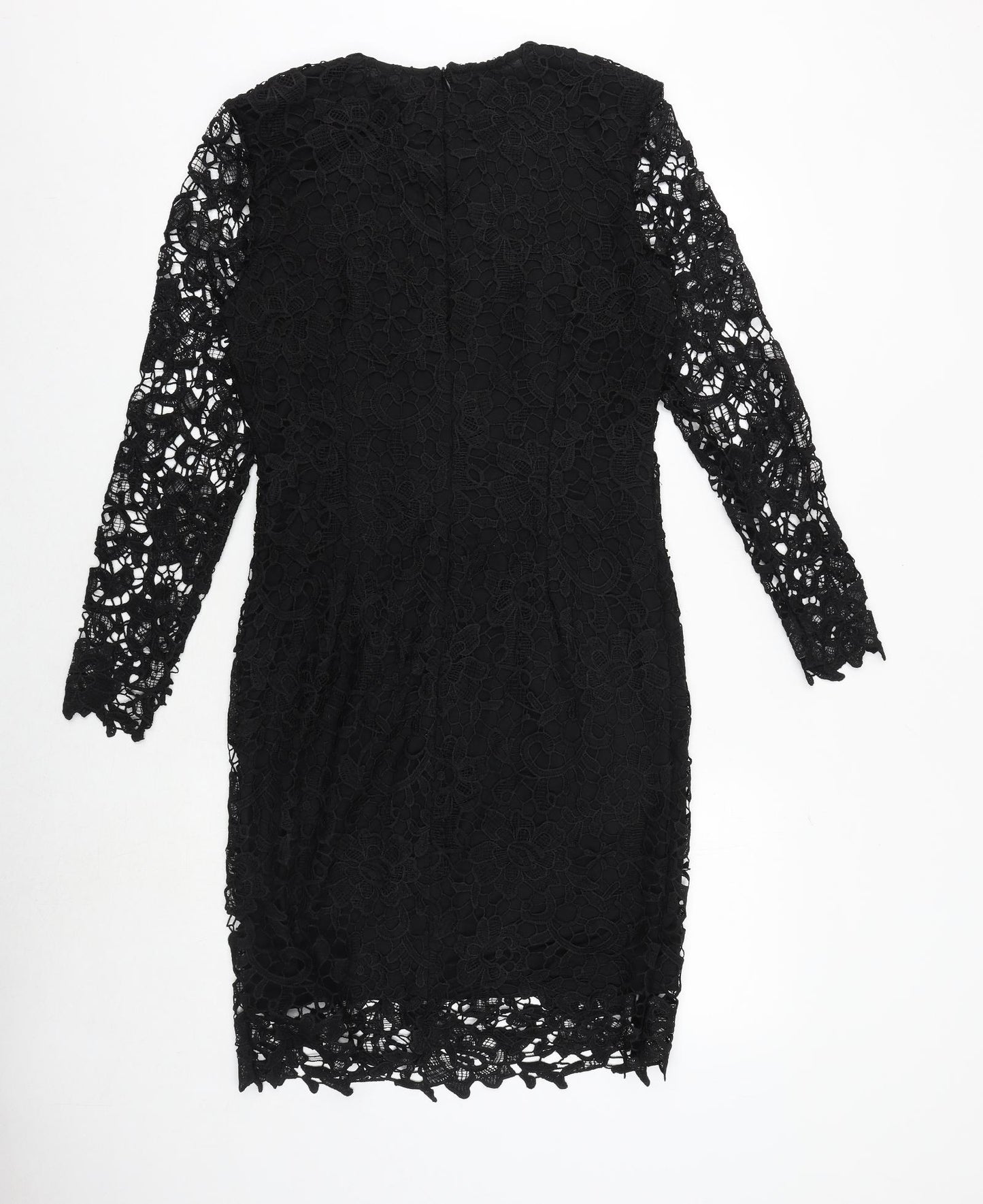 Studio Womens Black Polyester Bodycon Size 12 Round Neck Zip - Crocheted Lace Overlay